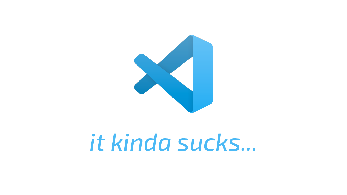 An image showing the VSCode logo and text saying 'it kinda sucks'.