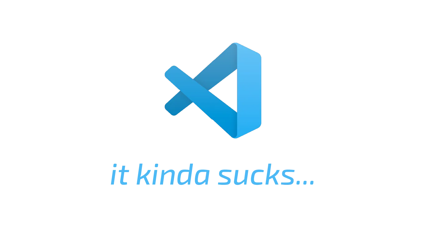 An image showing the VSCode logo and text saying 'it kinda sucks'.